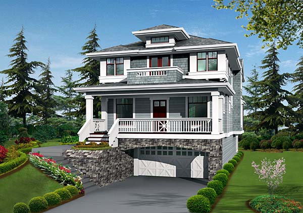 Narrow Lot Plan with 3506 Sq. Ft., 4 Bedrooms, 4 Bathrooms, 2 Car Garage Elevation