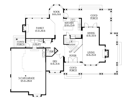 Craftsman House Plan 87530 with 4 Beds, 3 Baths, 3 Car Garage First Level Plan