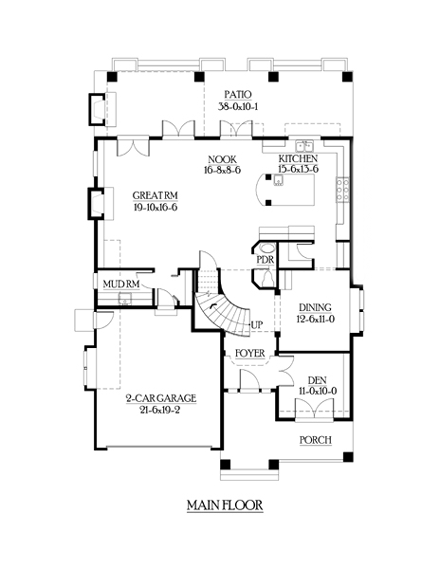 Craftsman House Plan 87538 with 3 Beds, 3 Baths, 2 Car Garage First Level Plan