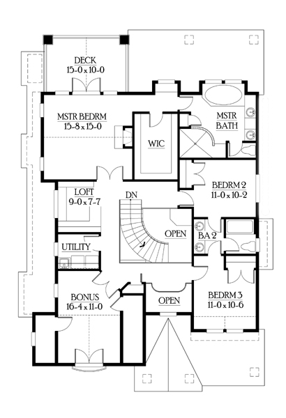 Craftsman House Plan 87539 with 3 Beds, 4 Baths, 2 Car Garage Second Level Plan