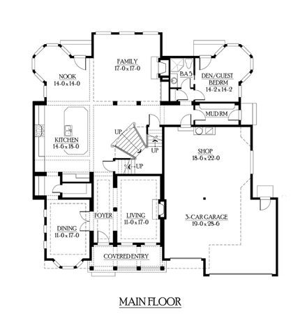 Traditional House Plan 87581 with 4 Beds, 5 Baths, 3 Car Garage First Level Plan