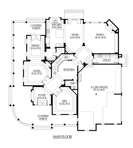 Farmhouse House Plan 87608 with 4 Beds, 5 Baths, 3 Car Garage First Level Plan