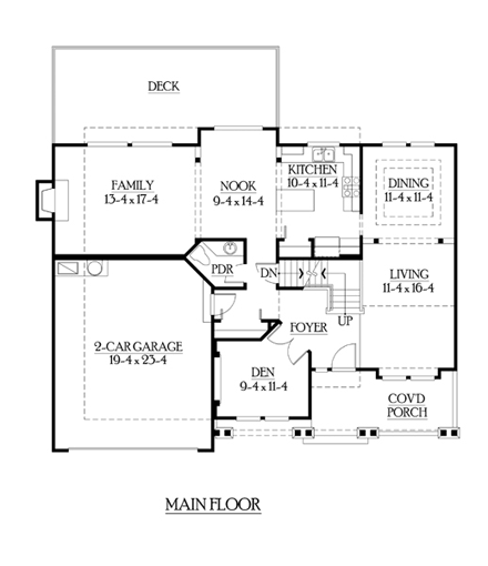 Bungalow, Craftsman House Plan 87625 with 4 Beds, 3 Baths, 2 Car Garage First Level Plan
