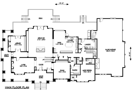 Craftsman House Plan 87640 with 4 Beds, 5 Baths, 3 Car Garage First Level Plan