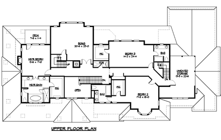 Craftsman House Plan 87640 with 4 Beds, 5 Baths, 3 Car Garage Second Level Plan