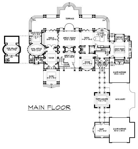 Colonial House Plan 87644 with 4 Beds, 8 Baths, 3 Car Garage First Level Plan