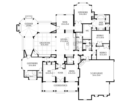 Colonial, Country, Craftsman House Plan 87646 with 4 Beds, 3 Baths, 3 Car Garage First Level Plan