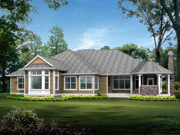 Colonial, Country, Craftsman Plan with 3500 Sq. Ft., 4 Bedrooms, 3 Bathrooms, 3 Car Garage Rear Elevation