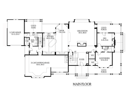 Craftsman House Plan 87669 with 4 Beds, 4 Baths, 4 Car Garage First Level Plan