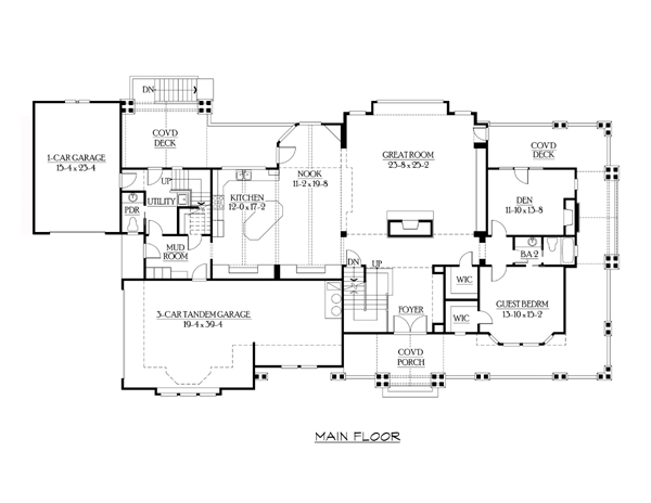 Craftsman House Plan 87670 with 4 Beds, 5 Baths, 4 Car Garage Level One