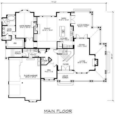 Craftsman House Plan 87678 with 4 Beds, 3 Baths, 3 Car Garage First Level Plan
