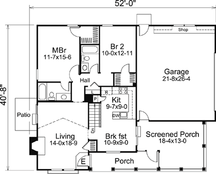 Cottage, Country, Ranch, Traditional House Plan 87800 with 2 Beds, 2 Baths, 2 Car Garage First Level Plan