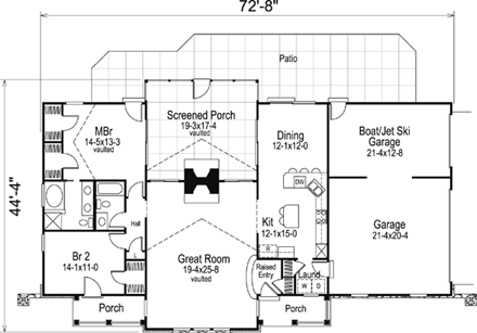 Cape Cod, Cottage, Country, Ranch, Victorian House Plan 87808 with 2 Beds, 2 Baths, 3 Car Garage First Level Plan
