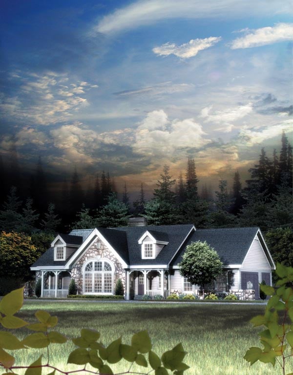 Cape Cod, Cottage, Country, Ranch, Victorian Plan with 1568 Sq. Ft., 2 Bedrooms, 2 Bathrooms, 3 Car Garage Picture 4