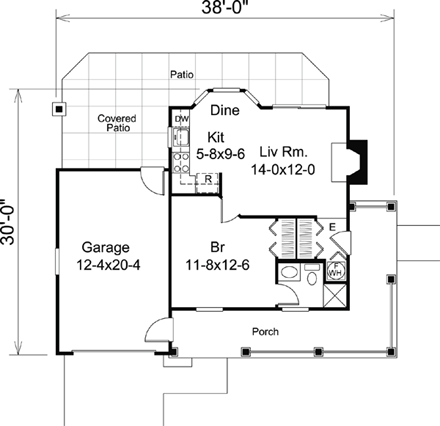Cottage, Country, Ranch House Plan 87813 with 1 Beds, 1 Baths, 1 Car Garage First Level Plan