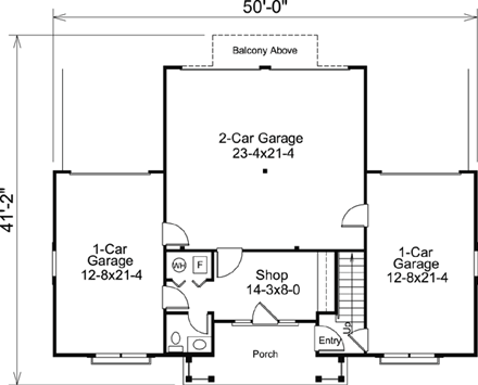 Cottage, Country, Craftsman, Saltbox, Southern, Traditional 4 Car Garage Apartment Plan 87815 with 1 Beds, 2 Baths First Level Plan