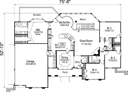 Country, Ranch, Southern, Southwest House Plan 87882 with 4 Beds, 4 Baths, 3 Car Garage First Level Plan
