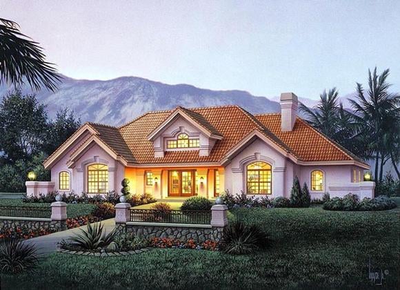 Country, Ranch, Southern, Southwest House Plan 87882 with 4 Beds, 4 Baths, 3 Car Garage Elevation