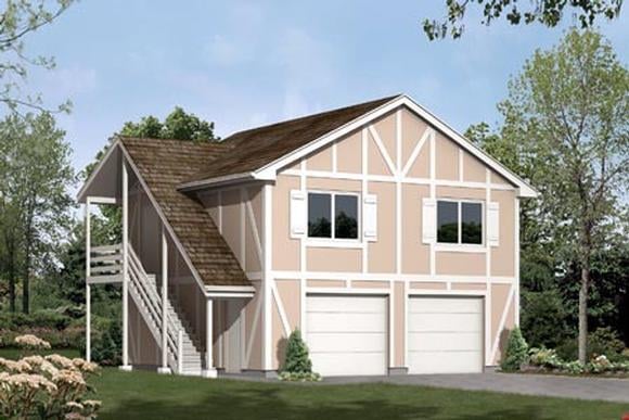 2 Car Garage Plan 87883 with 1 Beds, 1 Baths Elevation