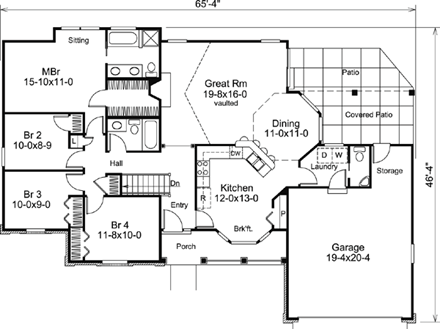 Bungalow, Country, Ranch, Traditional House Plan 87889 with 4 Beds, 3 Baths, 2 Car Garage First Level Plan