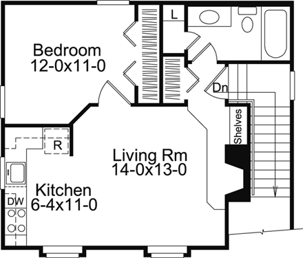 Cabin, Cottage, Country, Ranch, Traditional 2 Car Garage Apartment Plan 87891 with 1 Beds, 1 Baths Second Level Plan