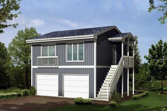Contemporary, Traditional 2 Car Garage Apartment Plan 87893 with 1 Beds, 1 Baths Elevation