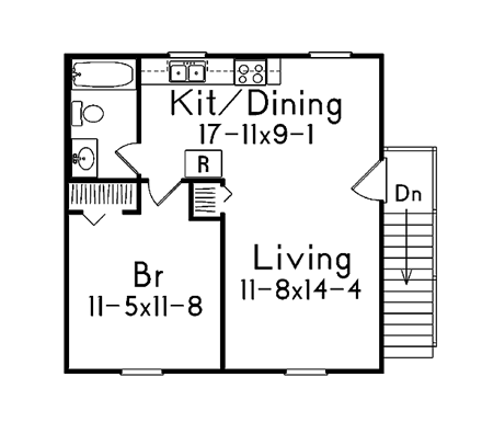 2 Car Garage Apartment Plan 87896 with 1 Beds, 1 Baths Second Level Plan