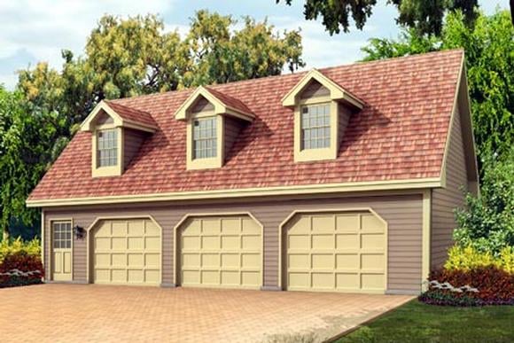 3 Car Garage Apartment Plan 87898 with 1 Beds, 1 Baths Elevation