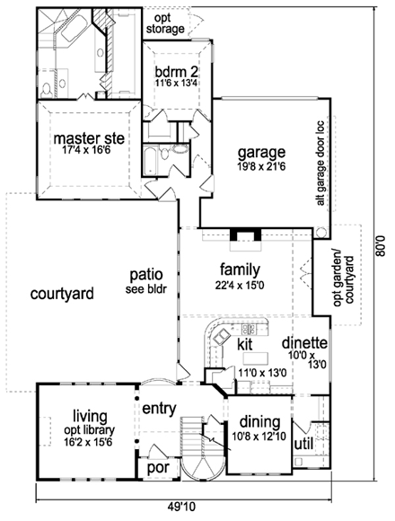 Mediterranean House Plan 87905 with 4 Beds, 3 Baths, 2 Car Garage First Level Plan