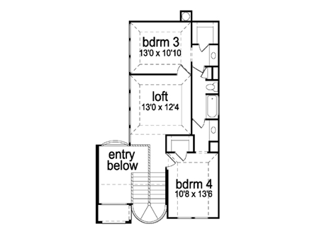 Mediterranean House Plan 87905 with 4 Beds, 3 Baths, 2 Car Garage Second Level Plan