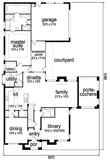 Traditional House Plan 87915 with 3 Beds, 3 Baths, 2 Car Garage First Level Plan