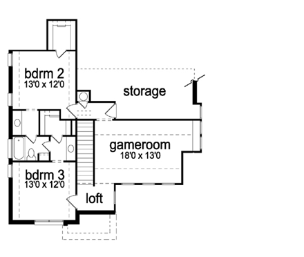 Traditional House Plan 87915 with 3 Beds, 3 Baths, 2 Car Garage Second Level Plan