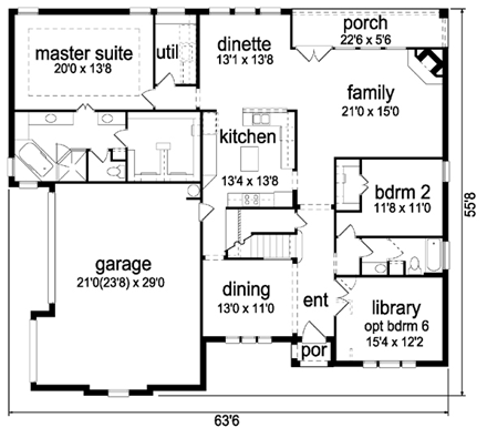 European House Plan 87919 with 5 Beds, 4 Baths, 3 Car Garage First Level Plan