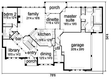 European House Plan 87920 with 5 Beds, 4 Baths, 3 Car Garage First Level Plan