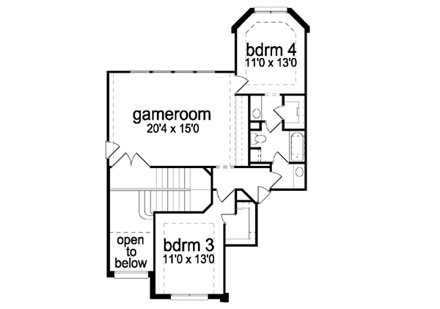 European House Plan 87922 with 4 Beds, 4 Baths, 3 Car Garage Second Level Plan
