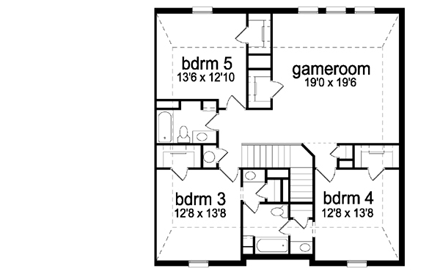 European House Plan 87923 with 5 Beds, 4 Baths, 2 Car Garage Second Level Plan