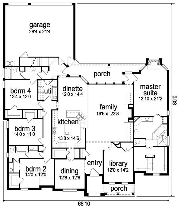 European House Plan 87931 with 4 Beds, 4 Baths, 3 Car Garage Level One