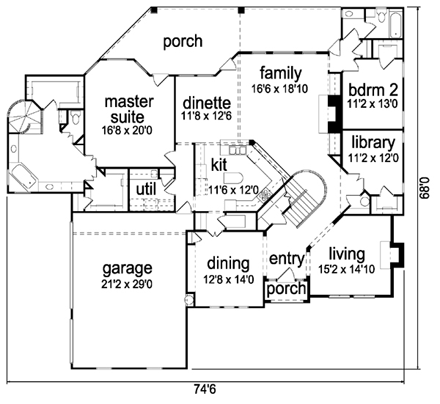 European House Plan 87932 with 4 Beds, 4 Baths, 3 Car Garage First Level Plan
