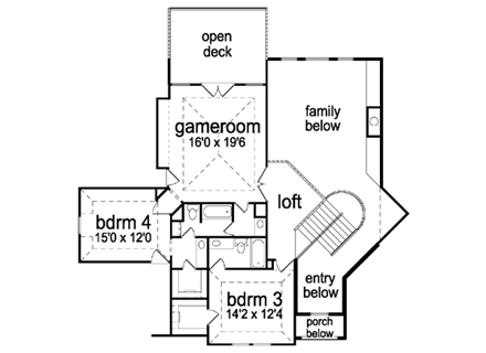 European House Plan 87932 with 4 Beds, 4 Baths, 3 Car Garage Second Level Plan