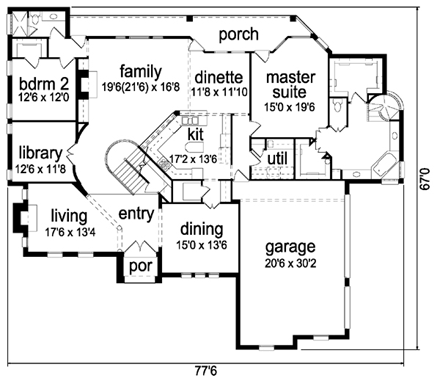 European House Plan 87934 with 4 Beds, 4 Baths, 3 Car Garage First Level Plan