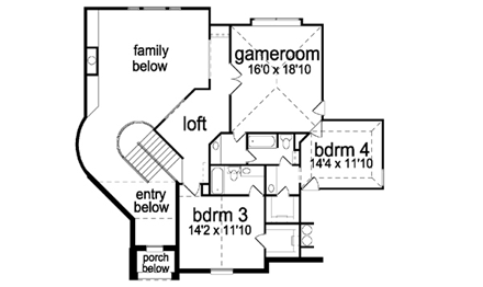 European House Plan 87934 with 4 Beds, 4 Baths, 3 Car Garage Second Level Plan