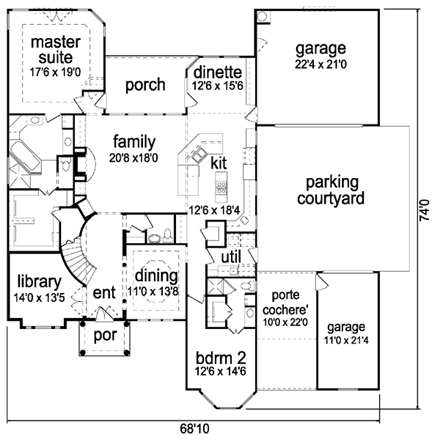 Mediterranean House Plan 87936 with 5 Beds, 5 Baths, 3 Car Garage First Level Plan