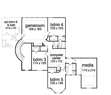 Mediterranean House Plan 87936 with 5 Beds, 5 Baths, 3 Car Garage Second Level Plan