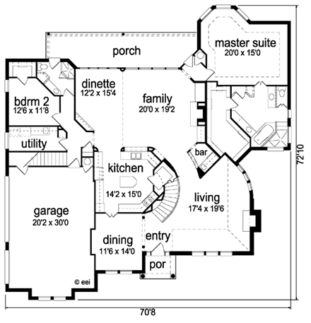 European House Plan 87937 with 4 Beds, 4 Baths, 3 Car Garage First Level Plan