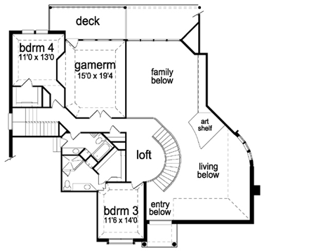 European House Plan 87937 with 4 Beds, 4 Baths, 3 Car Garage Second Level Plan