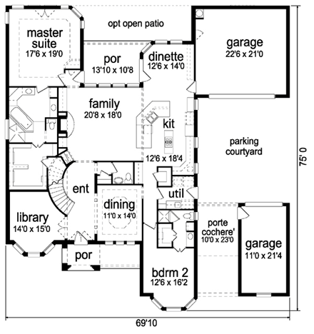European House Plan 87939 with 5 Beds, 5 Baths, 3 Car Garage First Level Plan