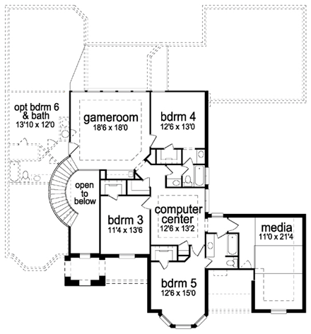 European House Plan 87939 with 5 Beds, 5 Baths, 3 Car Garage Second Level Plan
