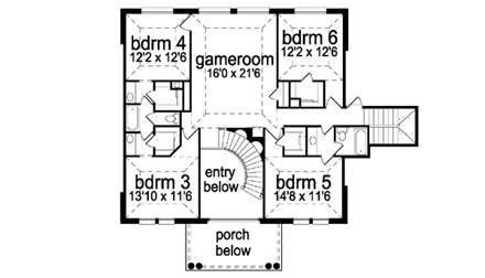 Colonial, European House Plan 87945 with 6 Beds, 6 Baths, 4 Car Garage Second Level Plan