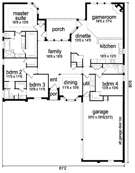 European House Plan 87963 with 4 Beds, 3 Baths, 3 Car Garage First Level Plan