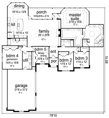 European, Mediterranean, Traditional House Plan 87995 with 5 Beds, 3 Baths, 3 Car Garage First Level Plan